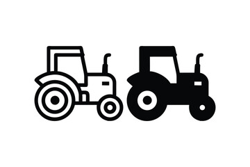 Simple black and white illustration depicting two agricultural tractors side by side