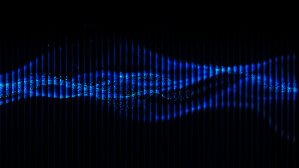 Abstract blue light wave pattern with vertical lines on a black background creating an artistic effect 3d illustration, 3d abstract background