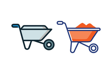 Two wheelbarrows one empty and one filled with orange material