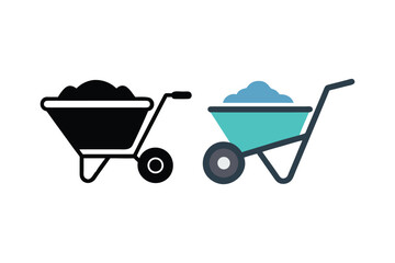 Two wheelbarrows one black and one teal filled with material