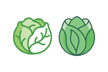 Two green cabbages one light and one dark illustrated in a simple style