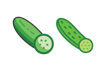 Two green cucumbers one sliced displaying fresh produce and vibrant color