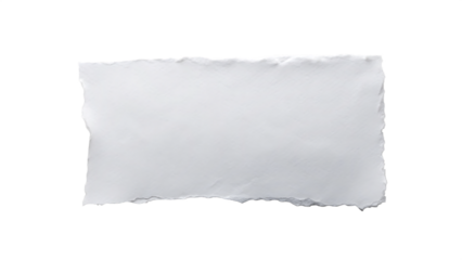 A single torn piece of white paper with rough edges isolated on transparent background