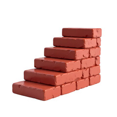 3d Staircase crafted from red brick isolated on transparent background