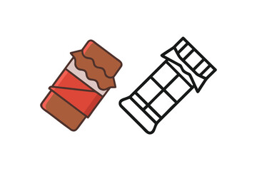 Chocolate bar illustration with color and outline versions presented side by side
