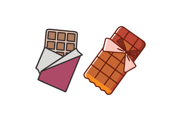 Two illustrated chocolate bars one partially unwrapped with a pink wrapper