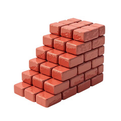 3d Staircase crafted from red brick isolated on transparent background