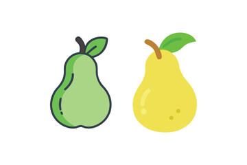 Two stylized pears one green and one yellow side by side