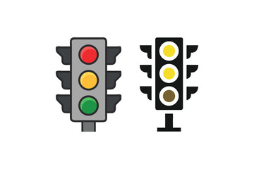 Two traffic lights shown with different signal states red and green