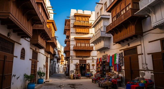 Historic Al-Balad houses with wooden Rawashin