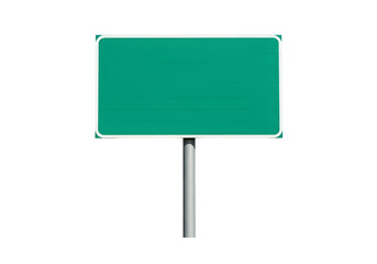 Obraz premium Blank green road sign on a pole isolated on transparent background