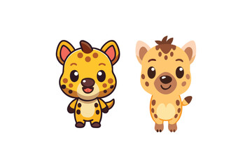 Fototapeta premium Two adorable cartoon hyenas are cheerfully presented side by side
