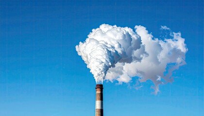 Industrial Chimney Emitting White Smoke Against Clear Blue Sky Industrial Pollution Concept