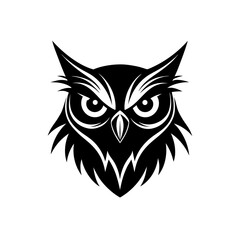 Obraz premium Stylized owl head black and white on transparent background silhouette