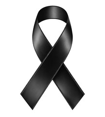Black ribbon isolated on transparent background, a symbol of mourning, remembrance, and support for various causes, with elegant design
