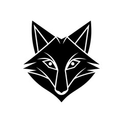 Stylized black fox head illustration on transparent background silhouette