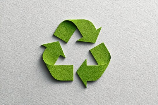 Recycling symbol in green with textured paper arrows on light background representing sustainability and environmental awareness for eco-friendly design enthusiasts - Powered by Adobe