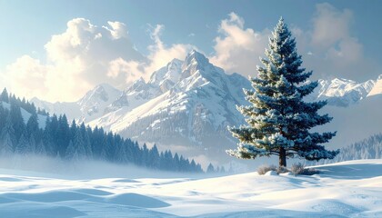 Fototapeta premium Winter landscape with snow covered trees