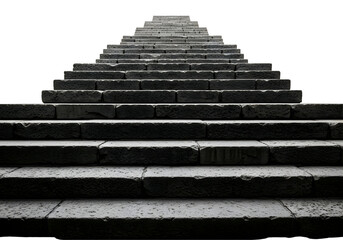 Stone staircase leading upwards into darkness isolated on transparent background