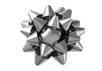 Shiny silver gift bow isolated on transparent background