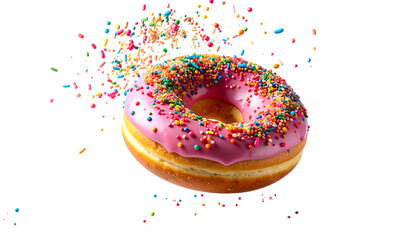 donut with sprinkles falling in motion isolated on white and transparent, background Remove