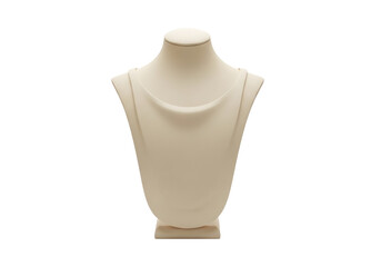 Beige fabric necklace display bust stand isolated on transparent background