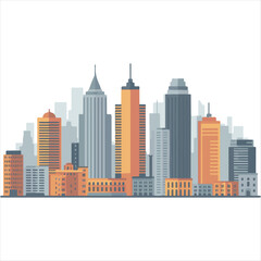 Fototapeta premium Modern City Skyline Vector Illustration,Flat Design Urban Buildings and Skyscrapers,Minimal Colorful Cityscape Vector Art,Contemporary Downtown Architecture Illustration.