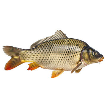 Common carp fish with golden scales and orange fins isolated on background cyprinus carpio