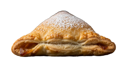 Delicious triangle turnover with powdered sugar topping on transparent background