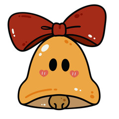 Christmas bell with red bow and ghost faces Halloween mashup illustration