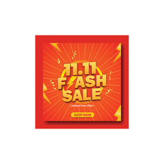 1111 flash sale banner template with lightning bolt on red background