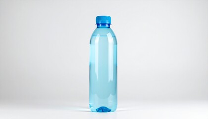 Naklejka premium A light blue transparent plastic water bottle drinking mockup isolated on a white
