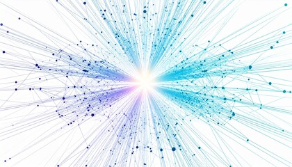 Obraz premium Abstract visualization of a particle collision event with numerous lines and dots radiating outwards from a central bright light.