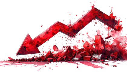 downfall red arrow graph falling down, market crash, and loss isolated on white and transparent, background Remove png