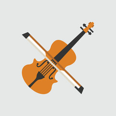 Violin and Bow Icon. Classical String Instrument Vector Illustration, Flat Music Design, Orange Violin Isolated on Gray Background © GraphicStore