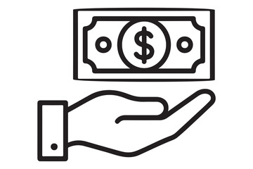 Hand offering money symbolizing financial transaction or payment isolated on white background