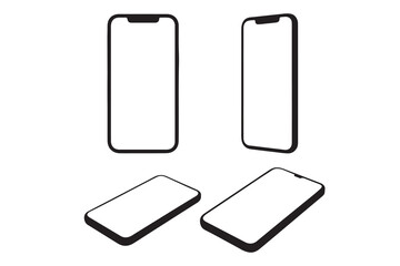 Modern smartphone mockup templates showing different angles isolated on white background