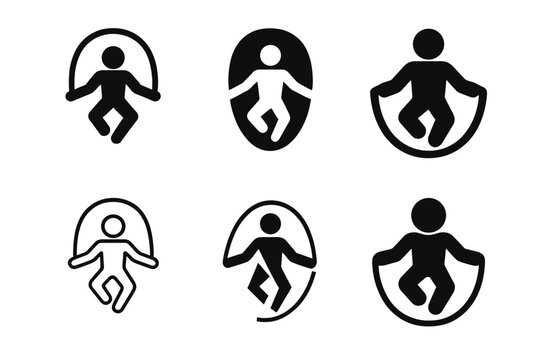 Energetic Jump Rope Logos. Jump rope. Set Logo of Fitness: energetic jump icon. harmonious logo variations of the same emblematic concept, each with different