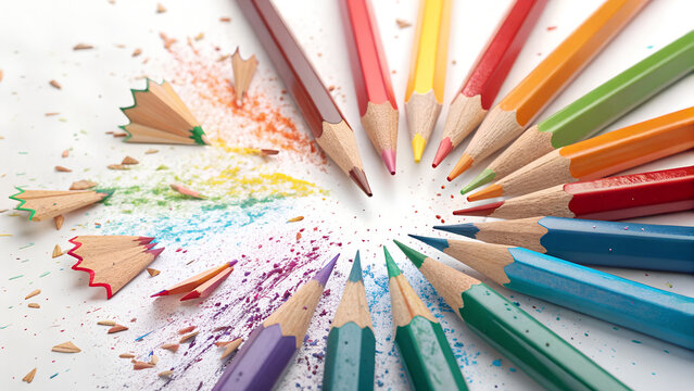 A vibrant group of colored pencils in a row ready for drawing and school education art - Powered by Adobe