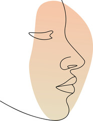 Abstract face line art with peach and beige shapes