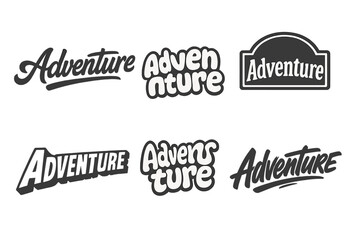 Fototapeta premium Adventure Lettering Grid. Adventure collection. Set lettering. harmonious lettering variations of the same emblematic concept (Bold hand-lettering with playful