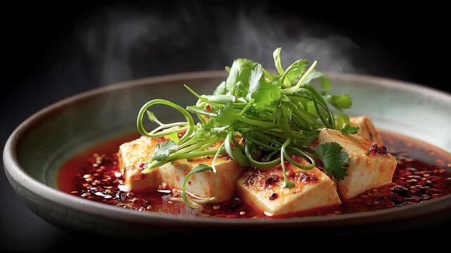 Spicy Tofu with Fresh Cilantro Steaming