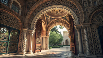 Interior architecture of the ancient Church of the Holy Cross in Jerusalem, featuring a gothic arch entrance and stone details, is a stunning example of religion and history