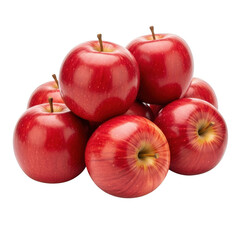 Pile of Shiny Red Apples with Stems on Background fruit food