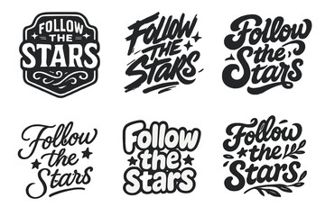 Fototapeta premium Star Lettering Styles. Follow the stars. Set lettering. harmonious lettering variations of the same emblematic concept, each with different artistic