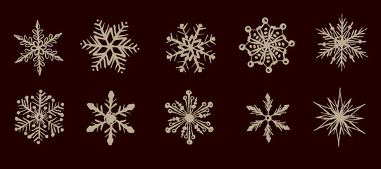 Cartoon Illustration Of Brown Snowflakes Collection On Dark Background