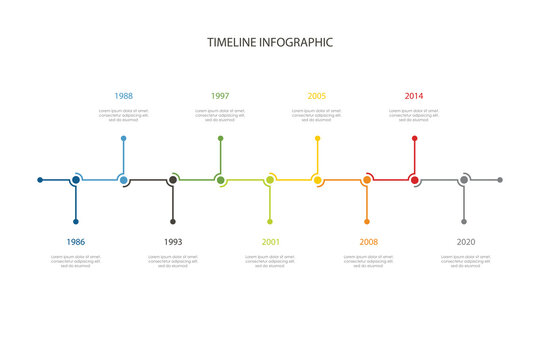 Business timeline workflow infographics. Corporate milestones graphic elements. Company presentation slide template with year periods. Modern vector history time line design.