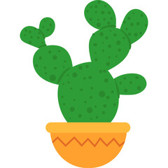 Pixel Art Prickly Pear Cactus in Orange Potted Plant with Geometric Pattern Isolated on White Background and Transparent Background