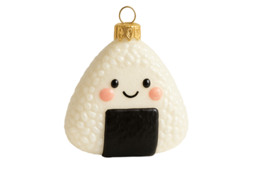 Onigiri ornament with smile. Asian style. Coziness.