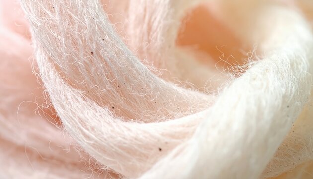 Soft pastel textile fibers in blush pink and ivory, cozy fabric macro background